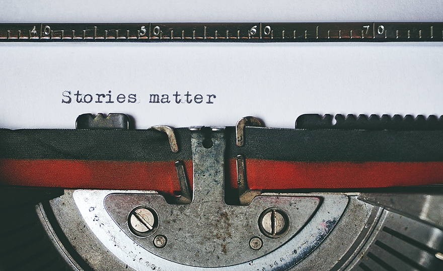 black and red typewriter ribbon that typed out stories matter